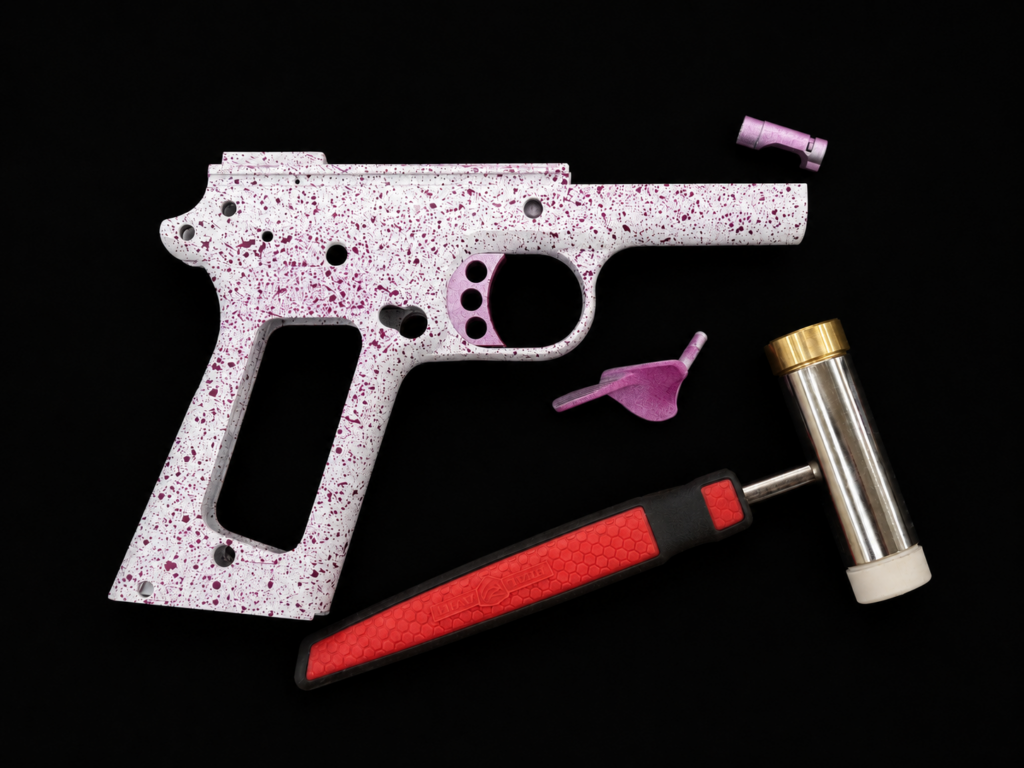 1911 with Splatter Black Cherry and purplexed Cerakote over white