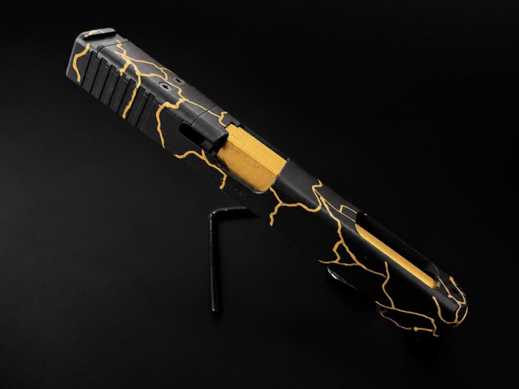 kintsugi Cerakote Glock Slide with Gold Barrel